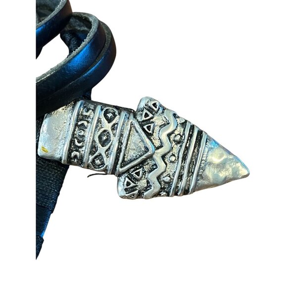 Western Metal Arrow Belt Black Leather Hippie Boho Indie Folk Country Farm 80s - Picture 2 of 11